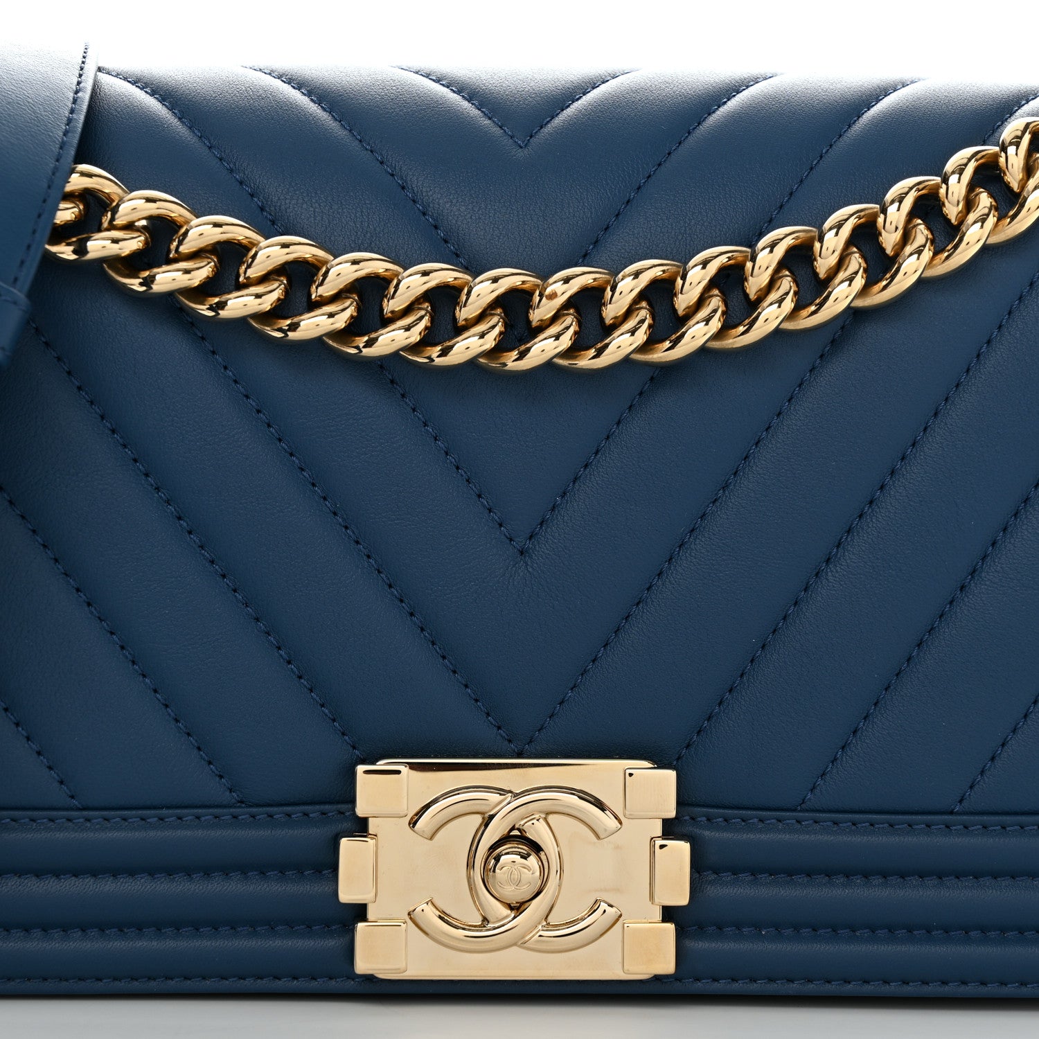 Chanel Calfskin Chevron Quilted Medium Boy Flap Blue 8 of 11