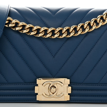 Chanel Calfskin Chevron Quilted Medium Boy Flap Blue 8 of 11