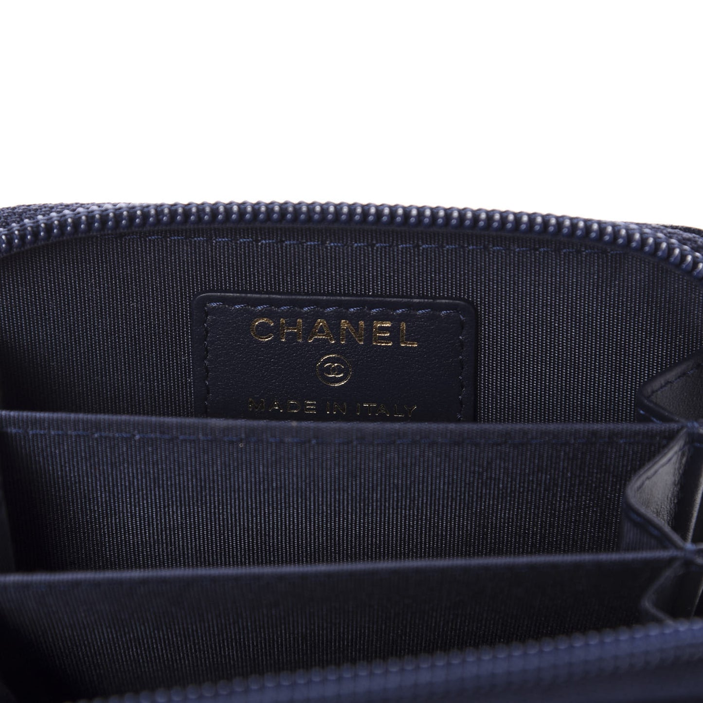 Caviar Chevron Quilted Boy Zip Around Coin Purse Wallet Navy Blue