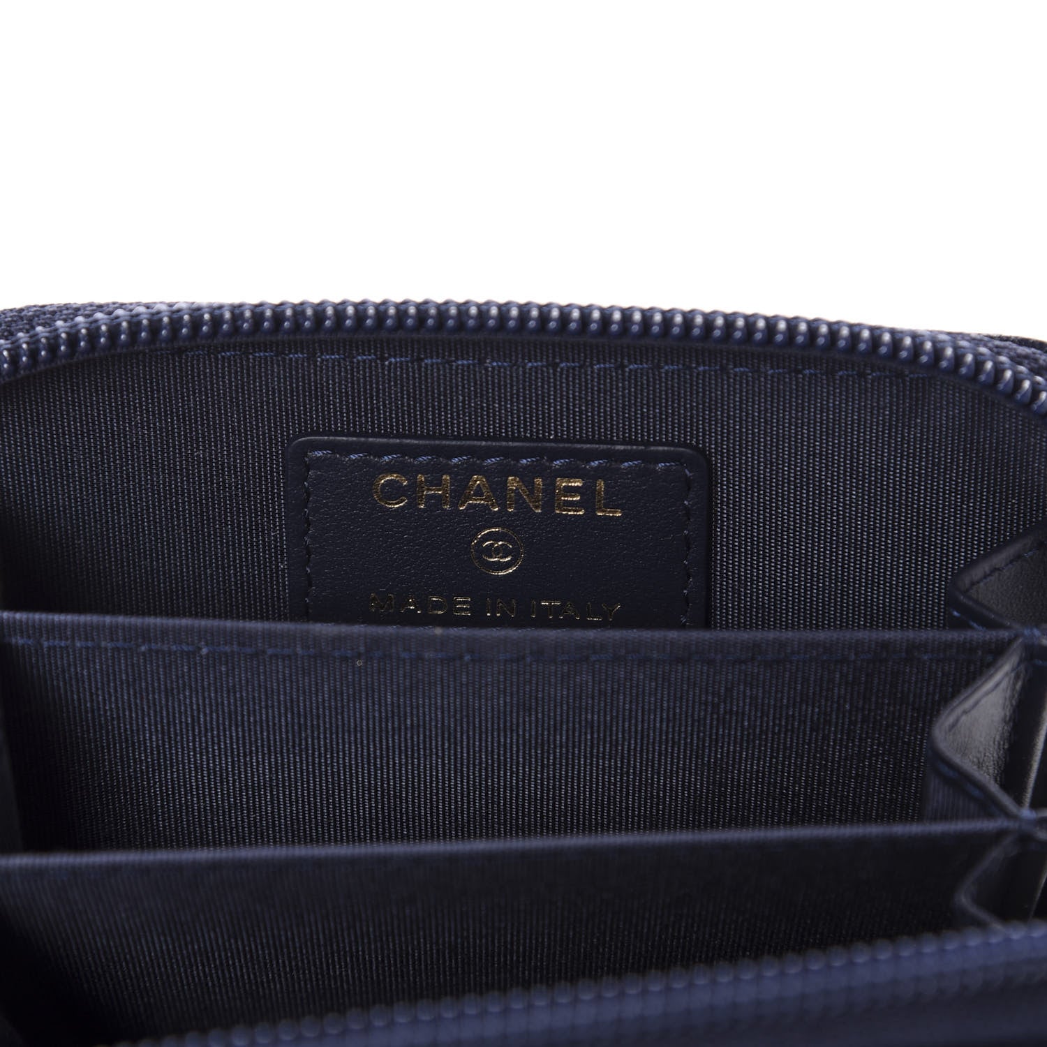 Chanel Caviar Chevron Quilted Boy Zip Around Coin Purse Wallet Navy Blue 6 of 8