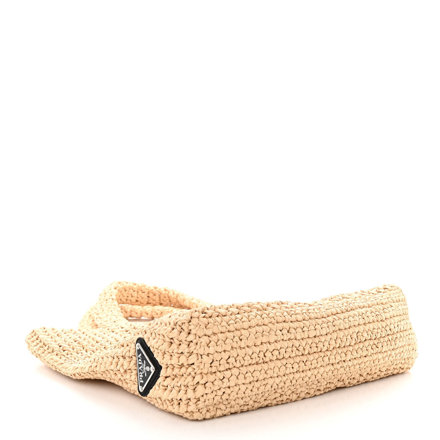 Yarn Raffia Effect Crochet Embroidered Logo Tote Naturale