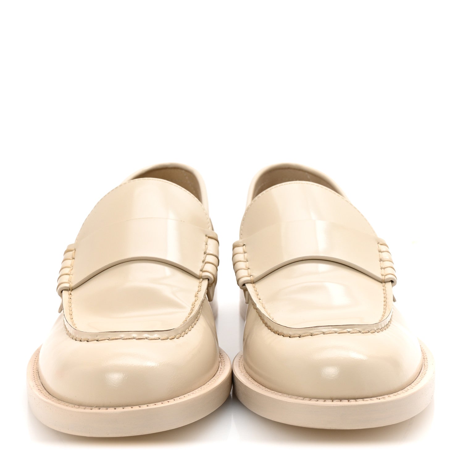 Chanel Shiny Calfskin Logo Loafers 38.5 Light Beige 3 of 10