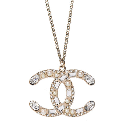 Chanel Pearl Crystal Baguette CC Pendant Necklace Gold 5 of 5