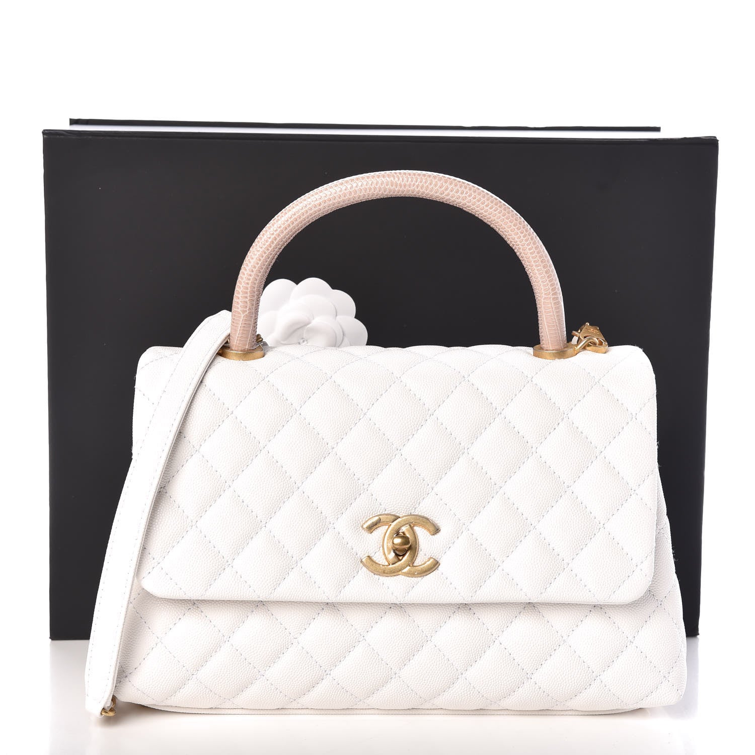 Chanel Caviar Lizard Quilted Small Coco Handle Flap White Beige 10 of 10