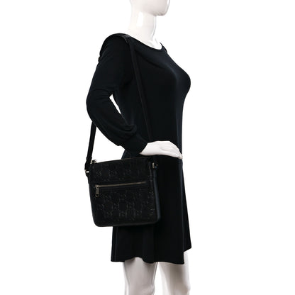 Gucci Calfskin GG Tennis Embossed Small Flat Messenger Bag Black 2 of 9