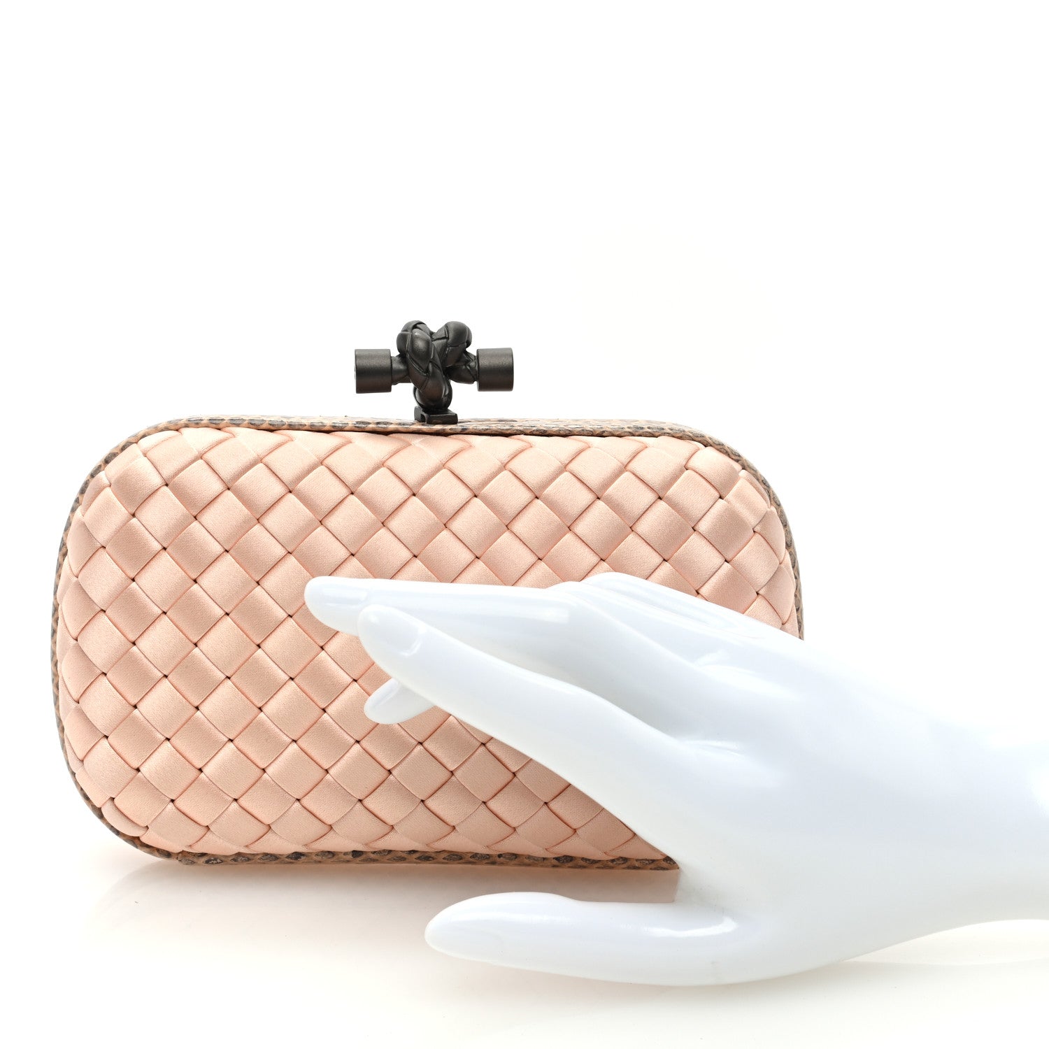 Bottega Veneta Satin Intreccio Impero Ayers Knot Clutch Flamingo 2 of 6