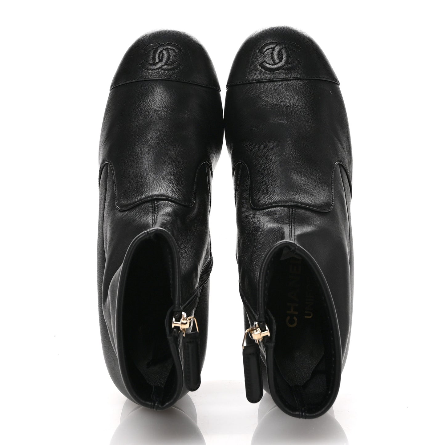 Stretch Lambskin Cap Toe CC Short Boots 37 Black