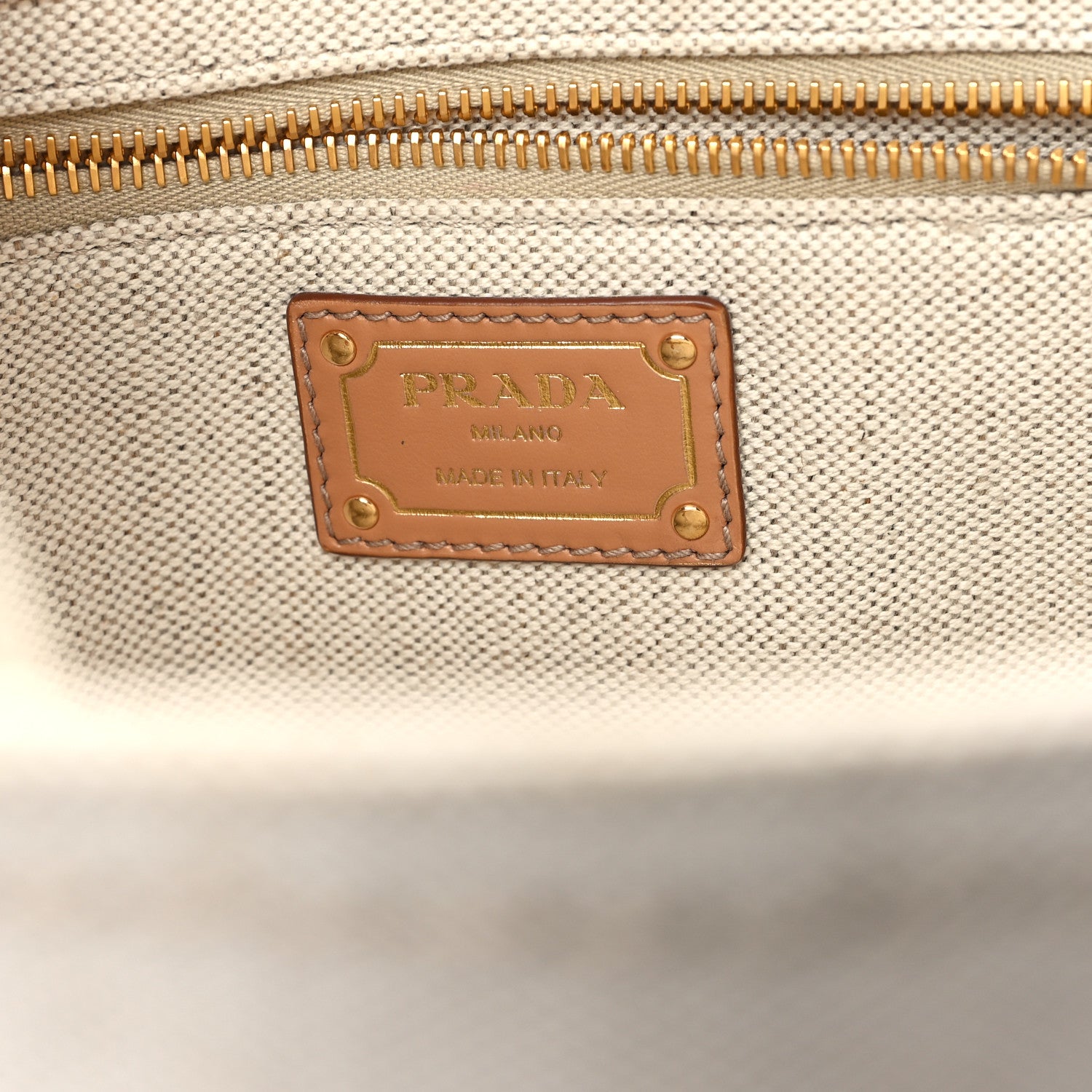 Prada Linen Blend Vitello Logo Tote Natural 6 of 10