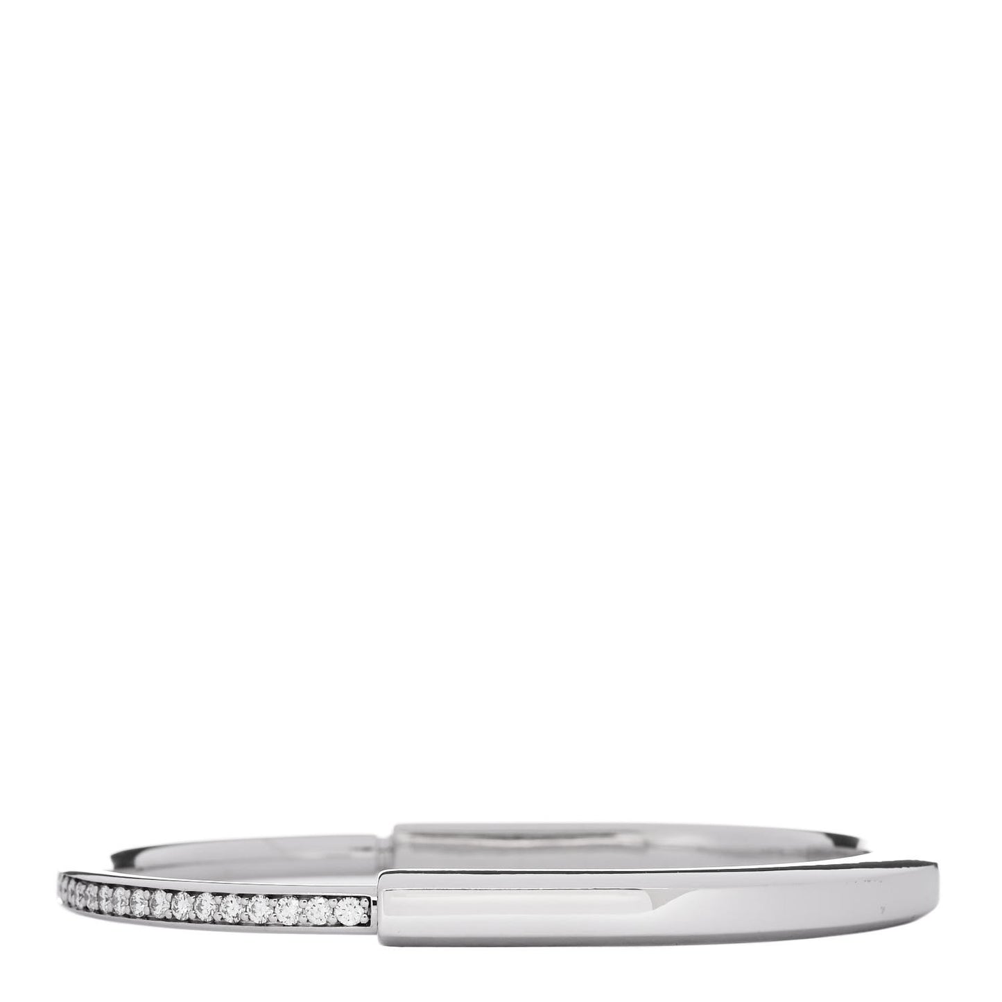 18K White Gold Diamond Lock Half Pave Bangle Bracelet