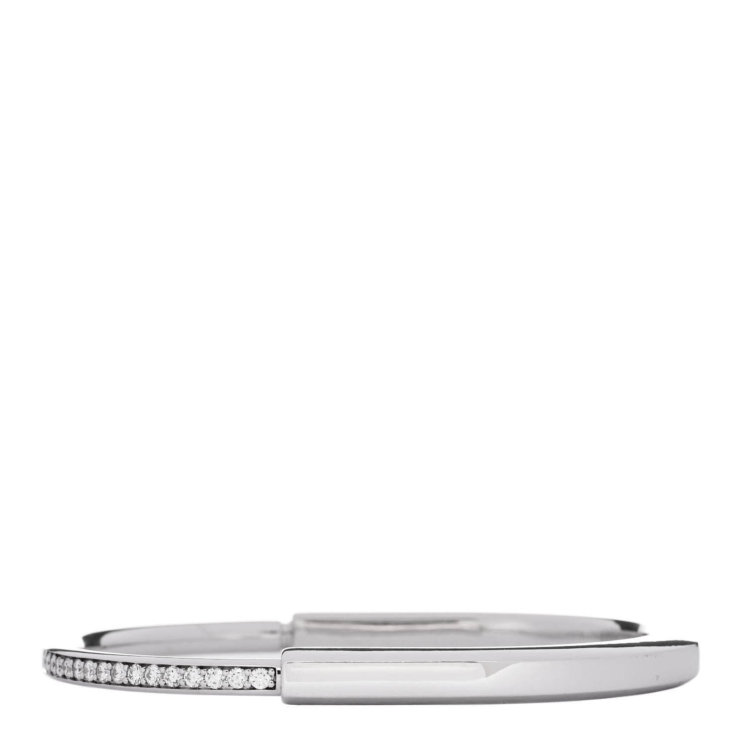 Tiffany 18K White Gold Diamond Lock Half Pave Bangle Bracelet 1 of 4