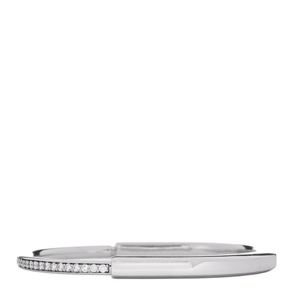 Tiffany 18K White Gold Diamond Lock Half Pave Bangle Bracelet 1 of 4