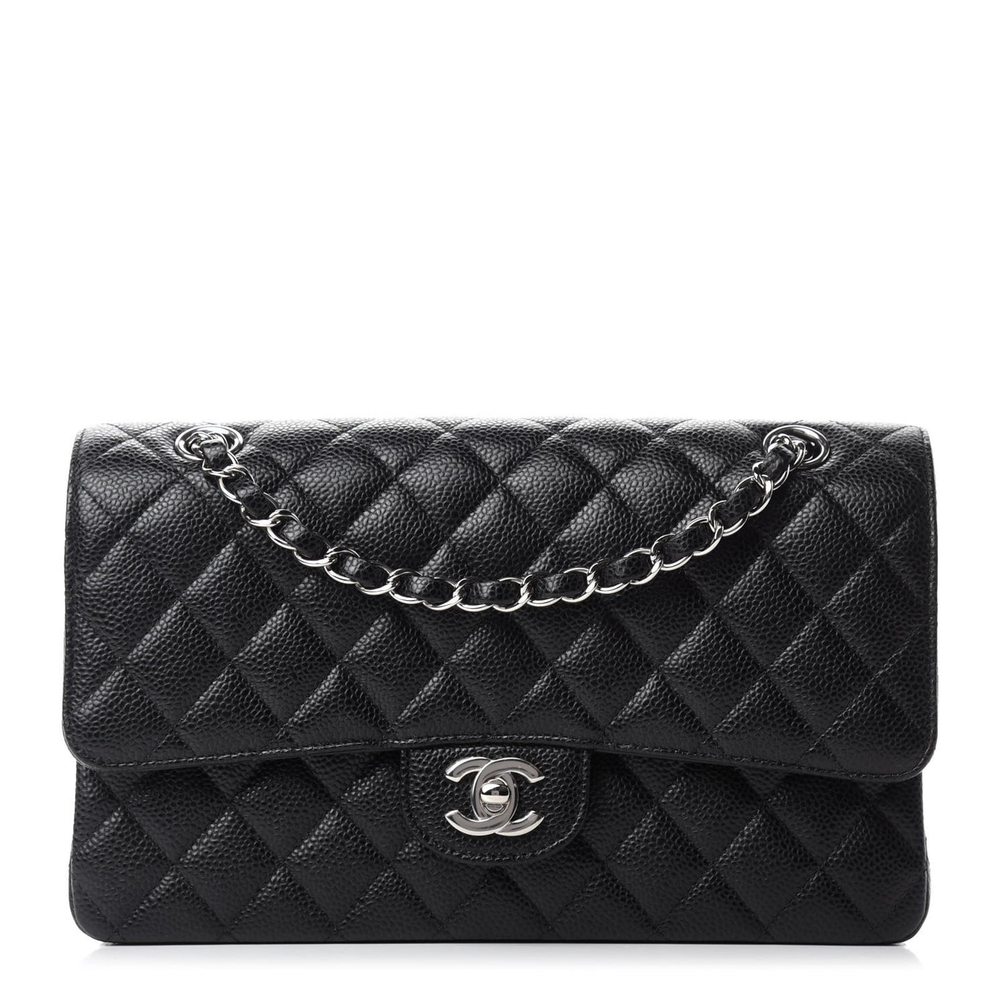 Caviar Quilted Medium Double Flap Black