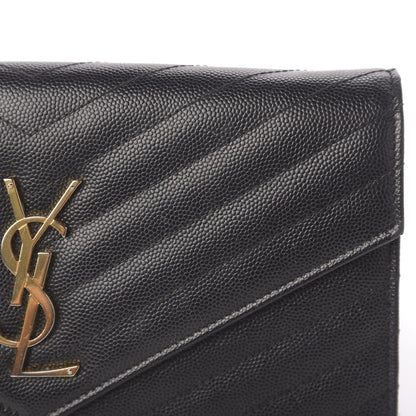 Saint Laurent Grain De Poudre Matelasse Chevron Monogram Chain Wallet Black 15 of 18