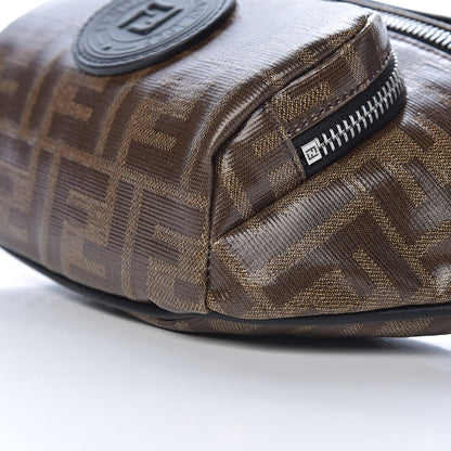 Fendi Glazed Fabric Vitello Century FF 1974 Stamp Patch Pocket Belt Bag Mogano Panna Black 9 of 10