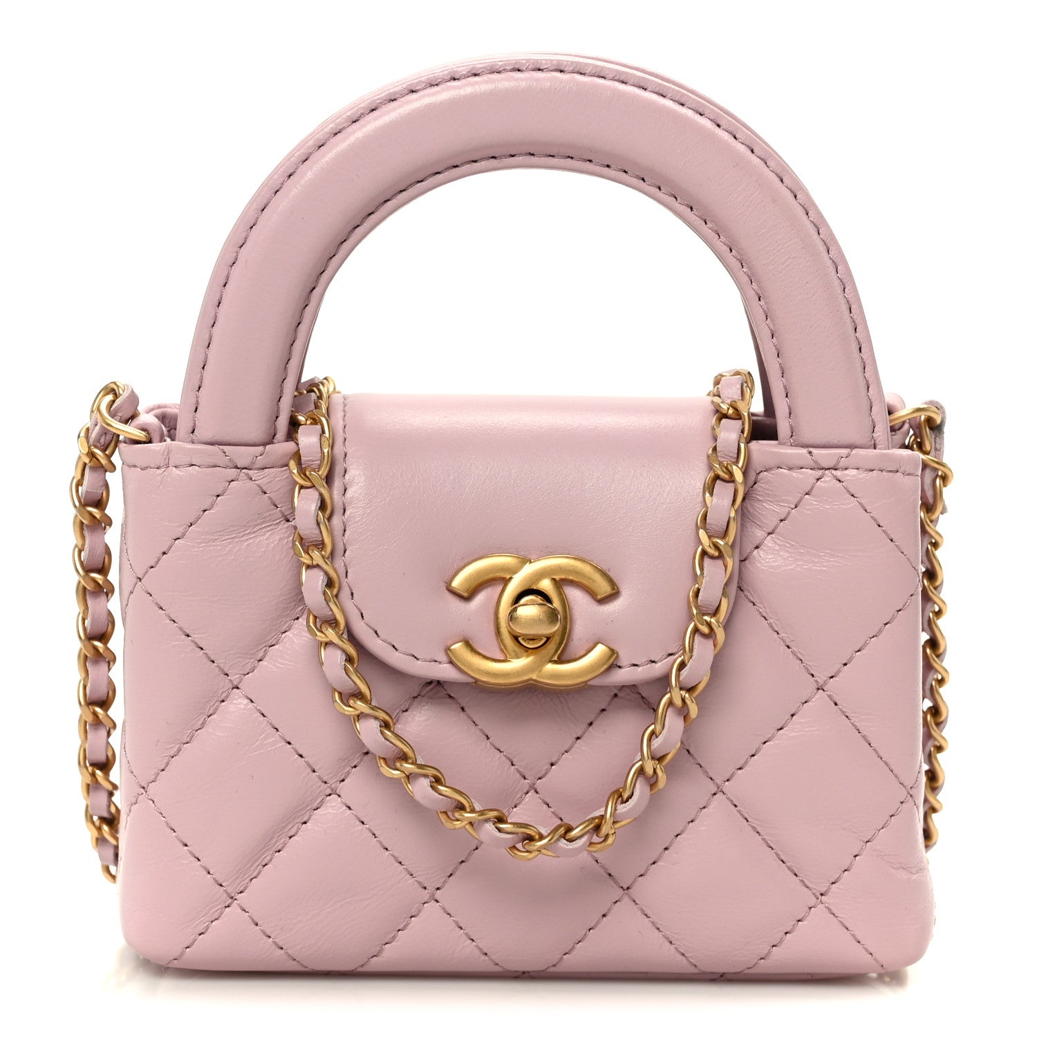 Chanel Shiny Aged Calfskin Quilted Mini Nano Kelly Shopper Light Pink 1 of 11