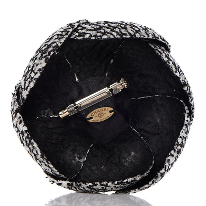 Chanel Tweed Pearl Camellia Brooch Black White Grey 3 of 5