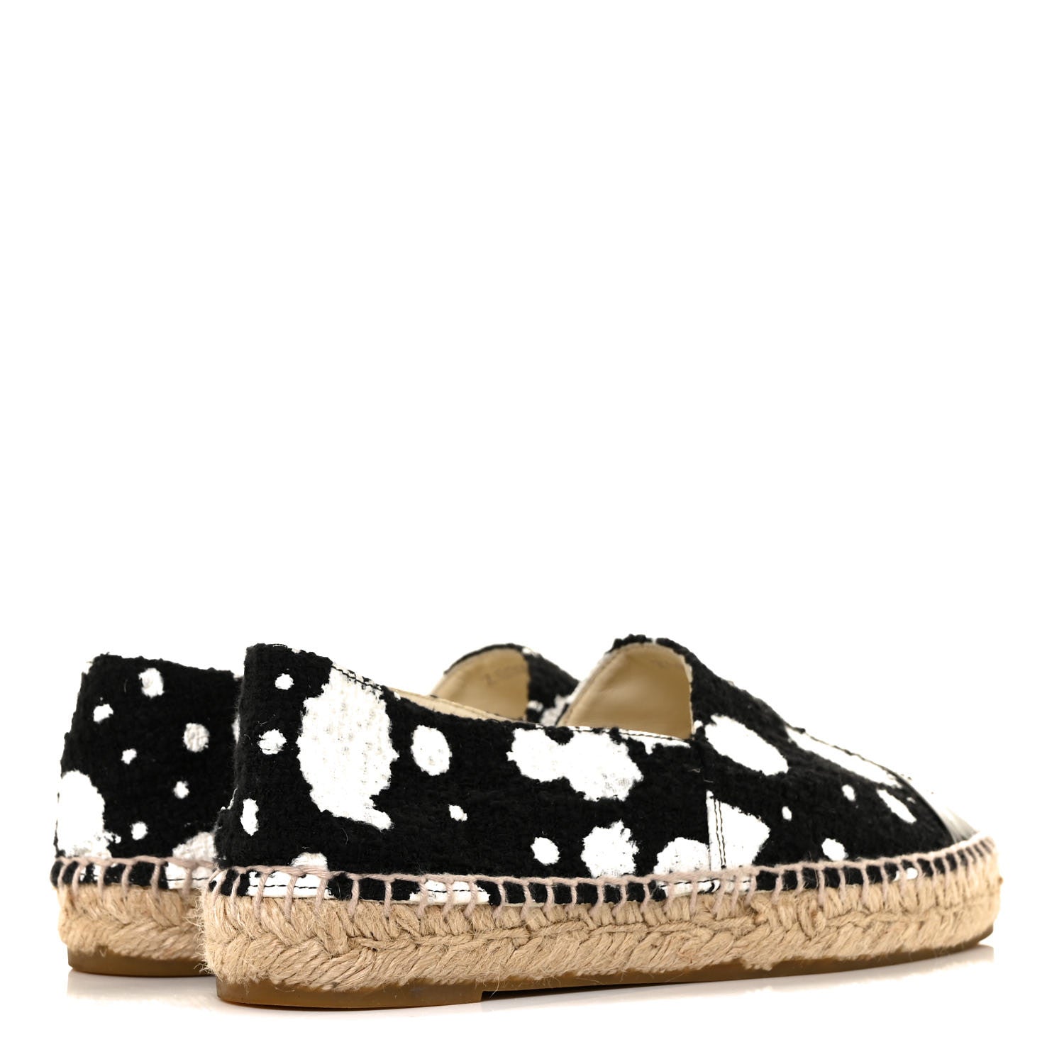 Chanel Printed Tweed Patent Calfskin CC Espadrilles 36 Black White 4 of 9