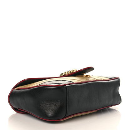 Gucci Vintage Effect Calfskin Matelasse Diagonal Striped Small Torchon GG Marmont Shoulder Bag Black Beige 4 of 9