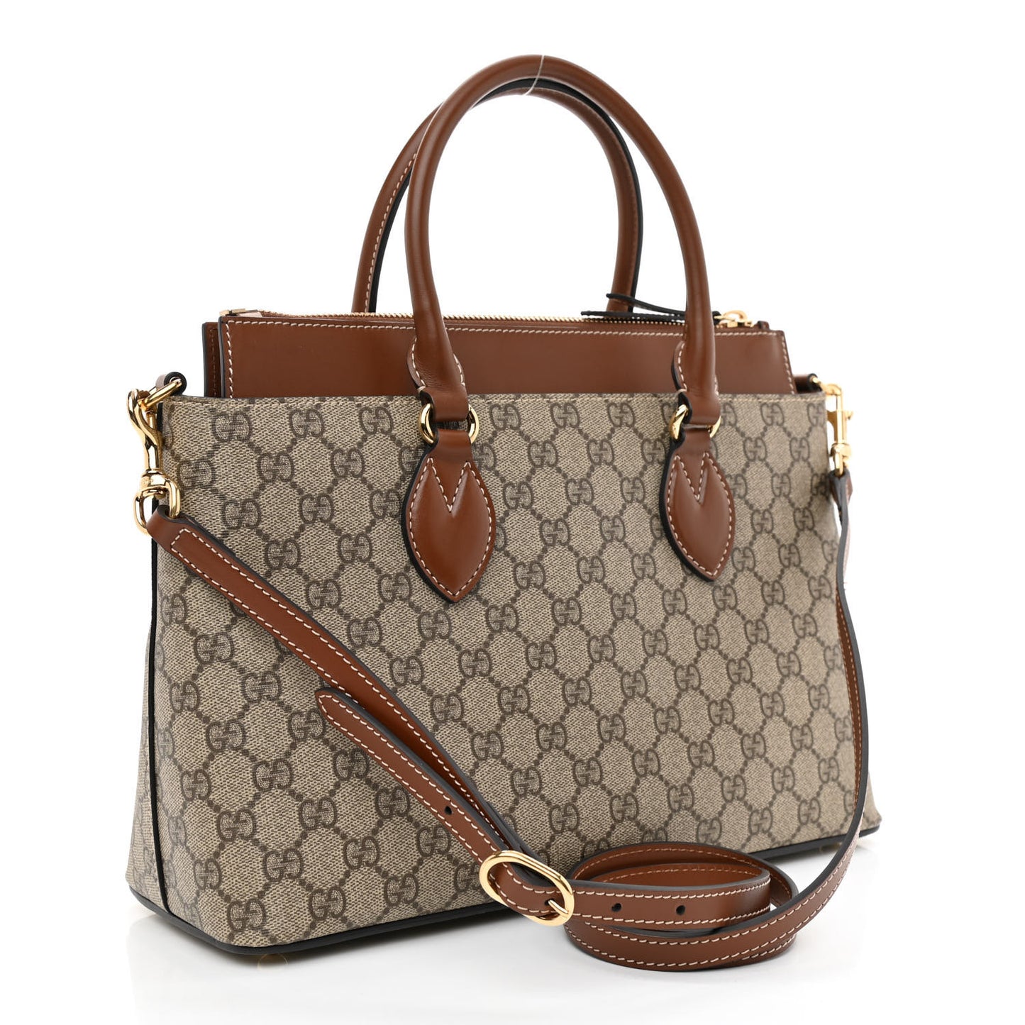 GG Supreme Monogram Small Zip Top Tote Beige Tuscany