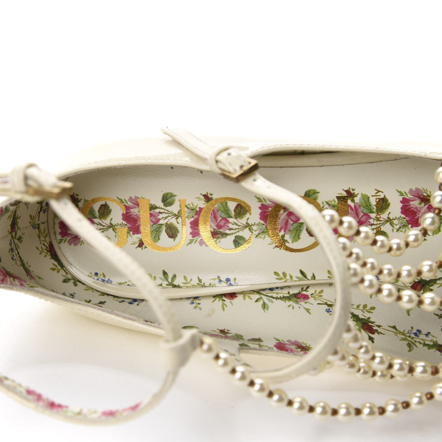 Gucci Patent Pearl Taide T-Strap Pumps 39 White 7 of 11