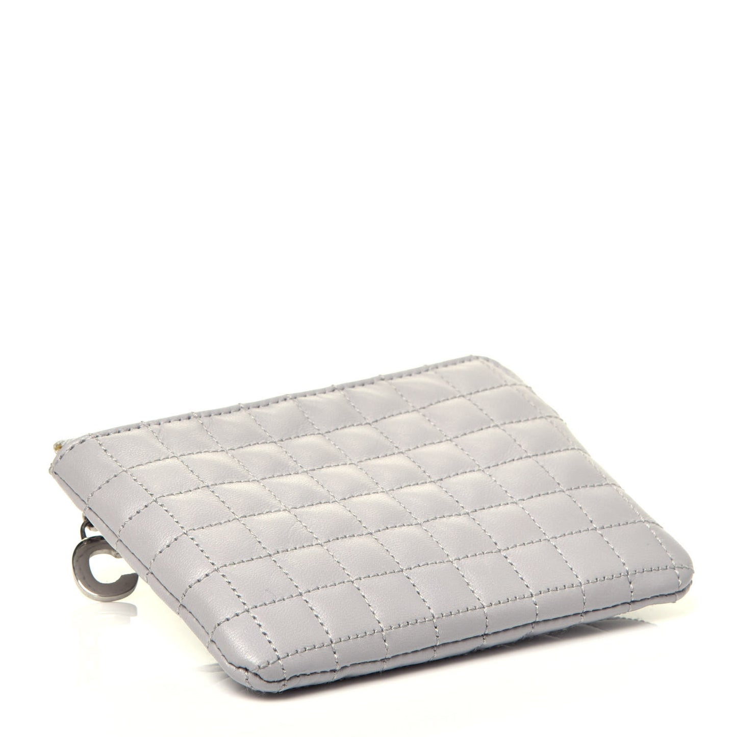 Calfskin Quilted C Charm Coin Card Pouch Grey