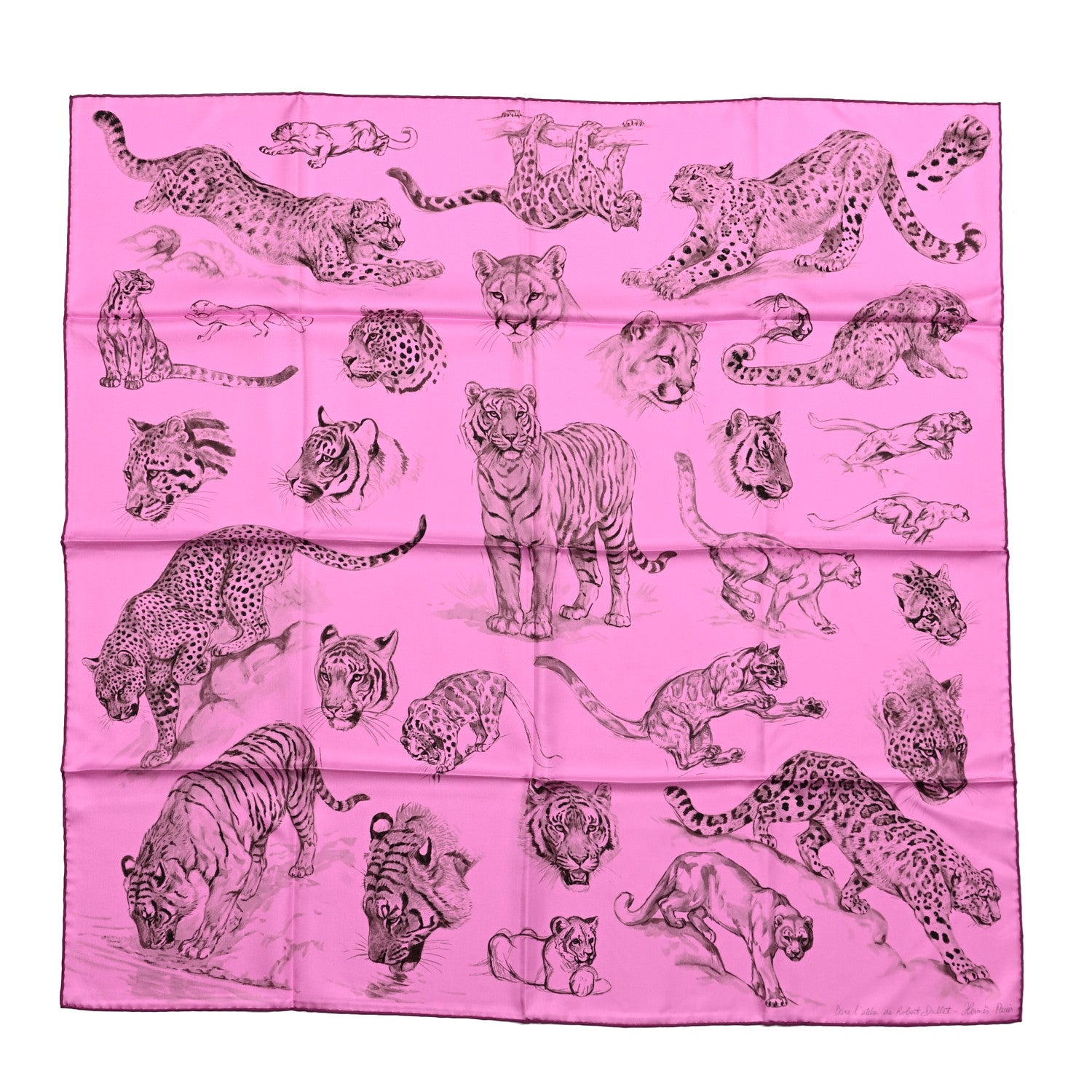 Hermes Silk Dans l'atelier de Robert Dallet Scarf 90 Rose Cyclamen Gris Sepia 1 of 4