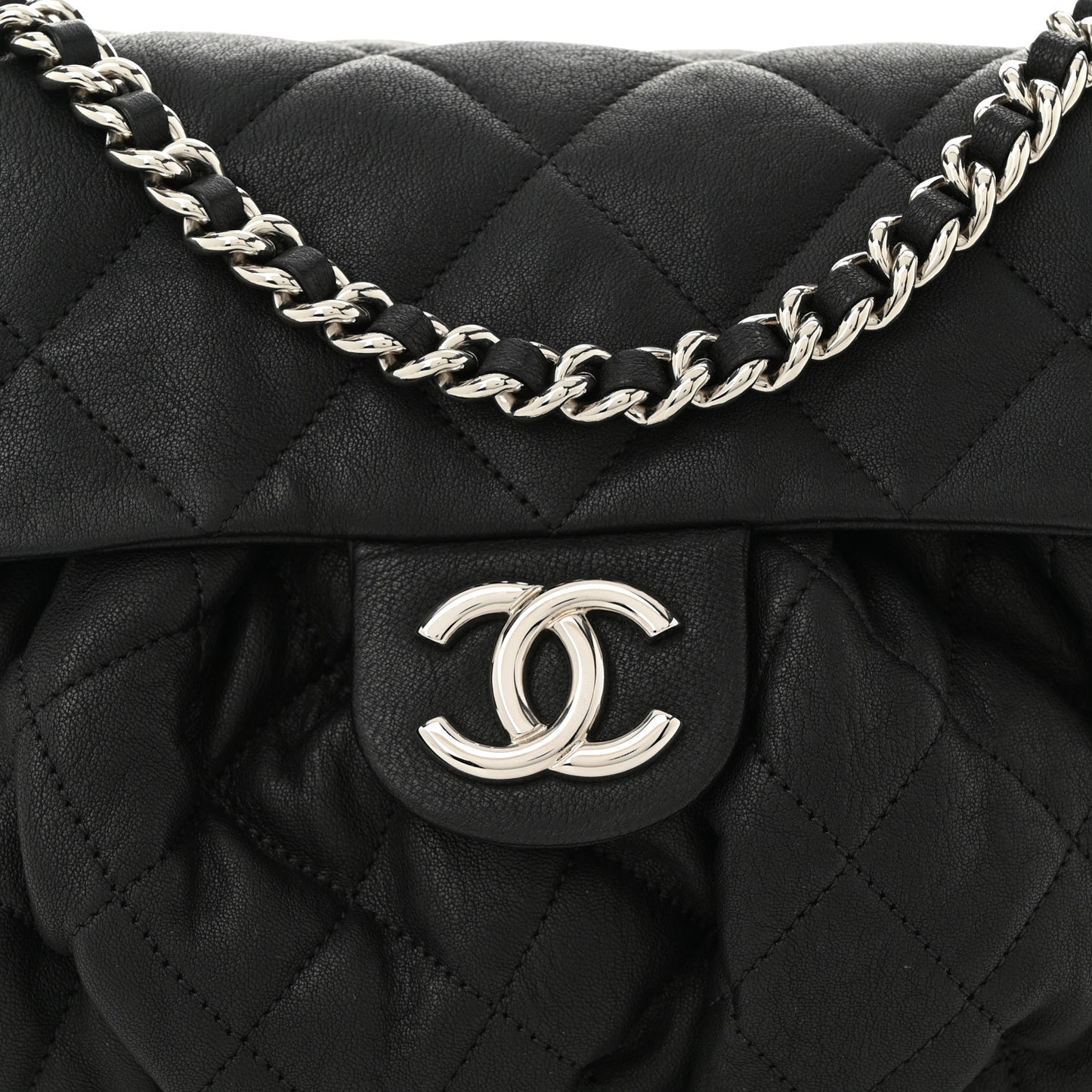 Washed Lambskin Quilted Mini Chain Around Messenger Black