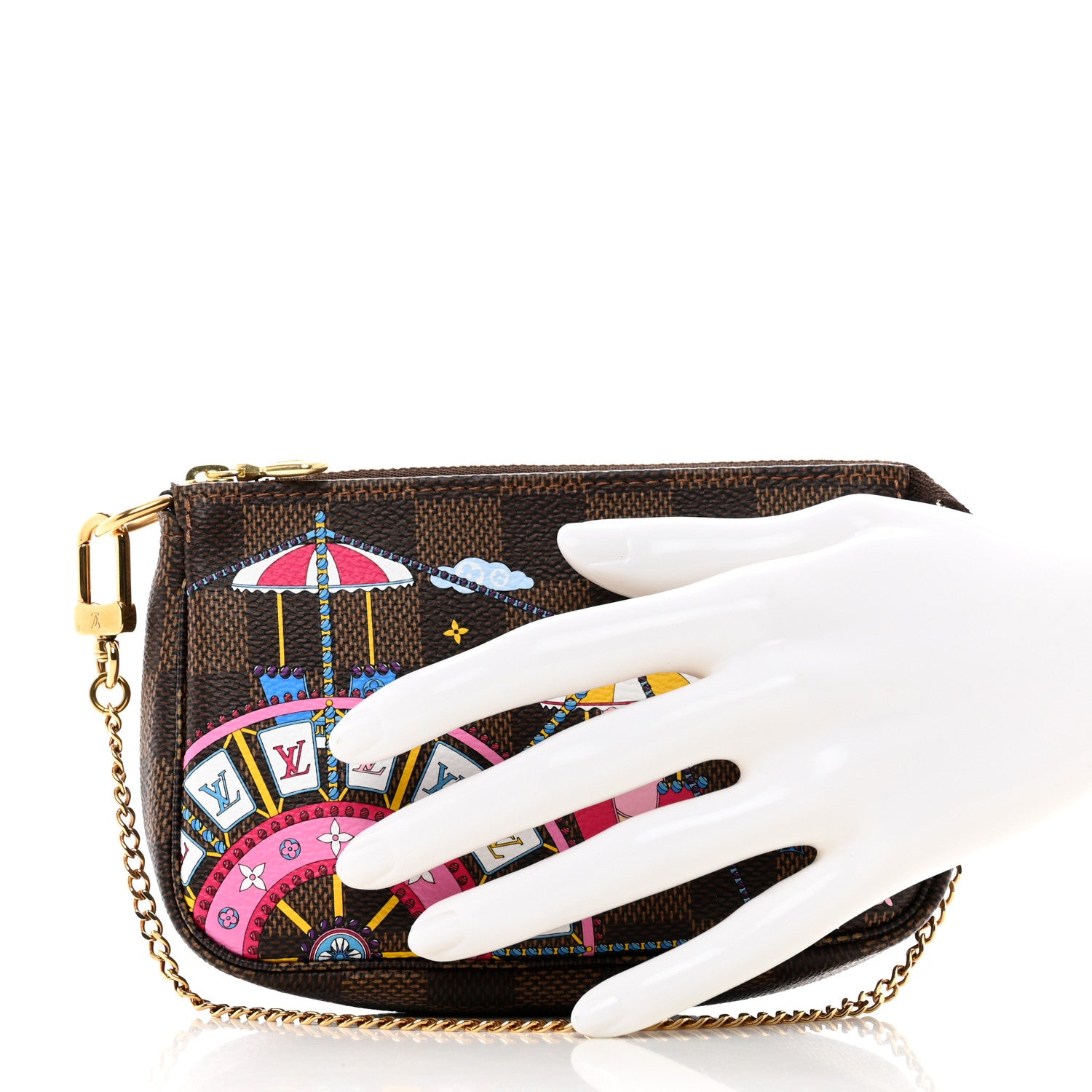 Louis Vuitton Damier Ebene 2020 Christmas Animation Big Wheel Mini Pochette Accessories Rose Ballerine 2 of 8
