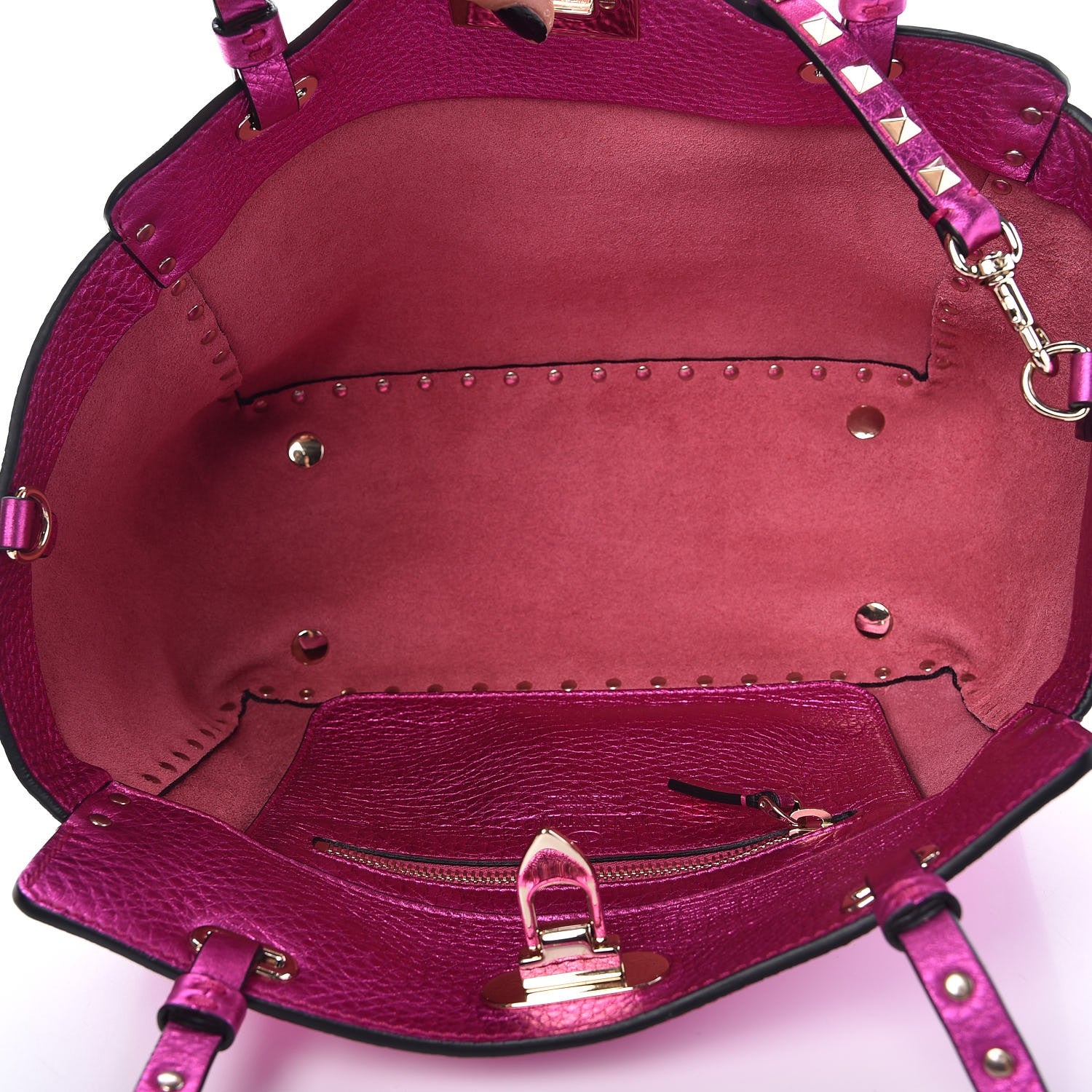 Valentino Garavani Metallic Pebbled Calfskin Small Rockstud Tote Peony 6 of 8
