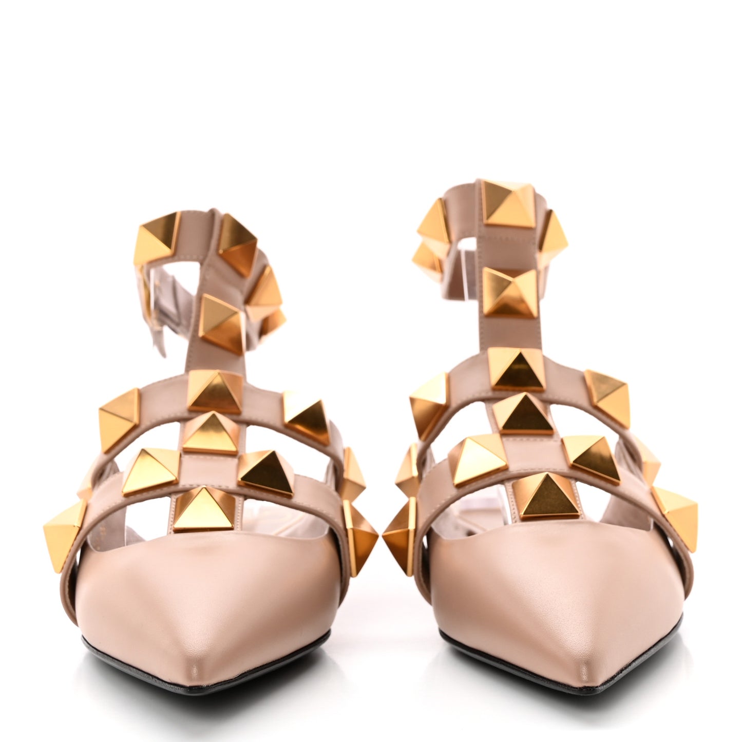 Calfskin Roman Stud Ankle Strap Flat Mules 36 Rose Cannelle