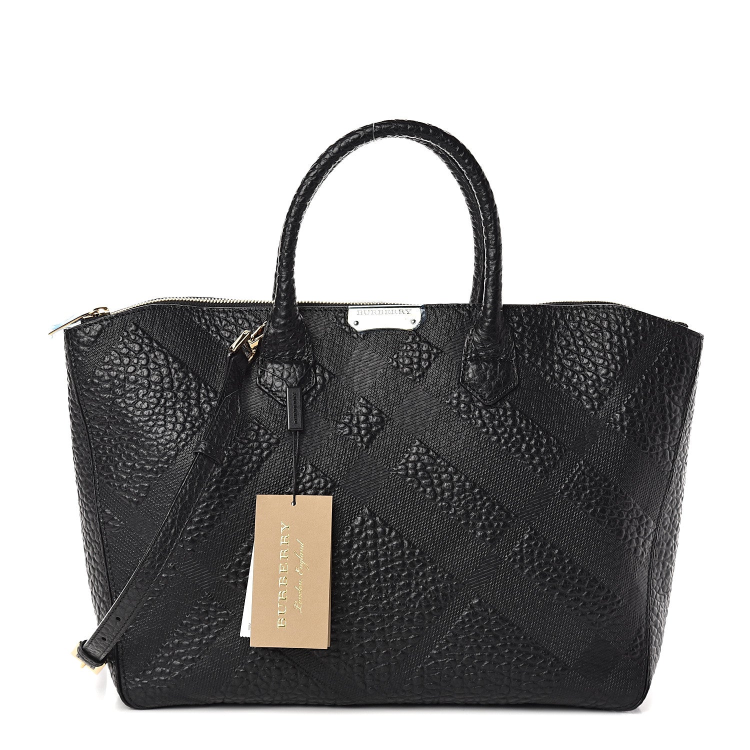 Burberry Heritage Grain Check Embossed Medium Dewsbury Tote Black 1 of 8