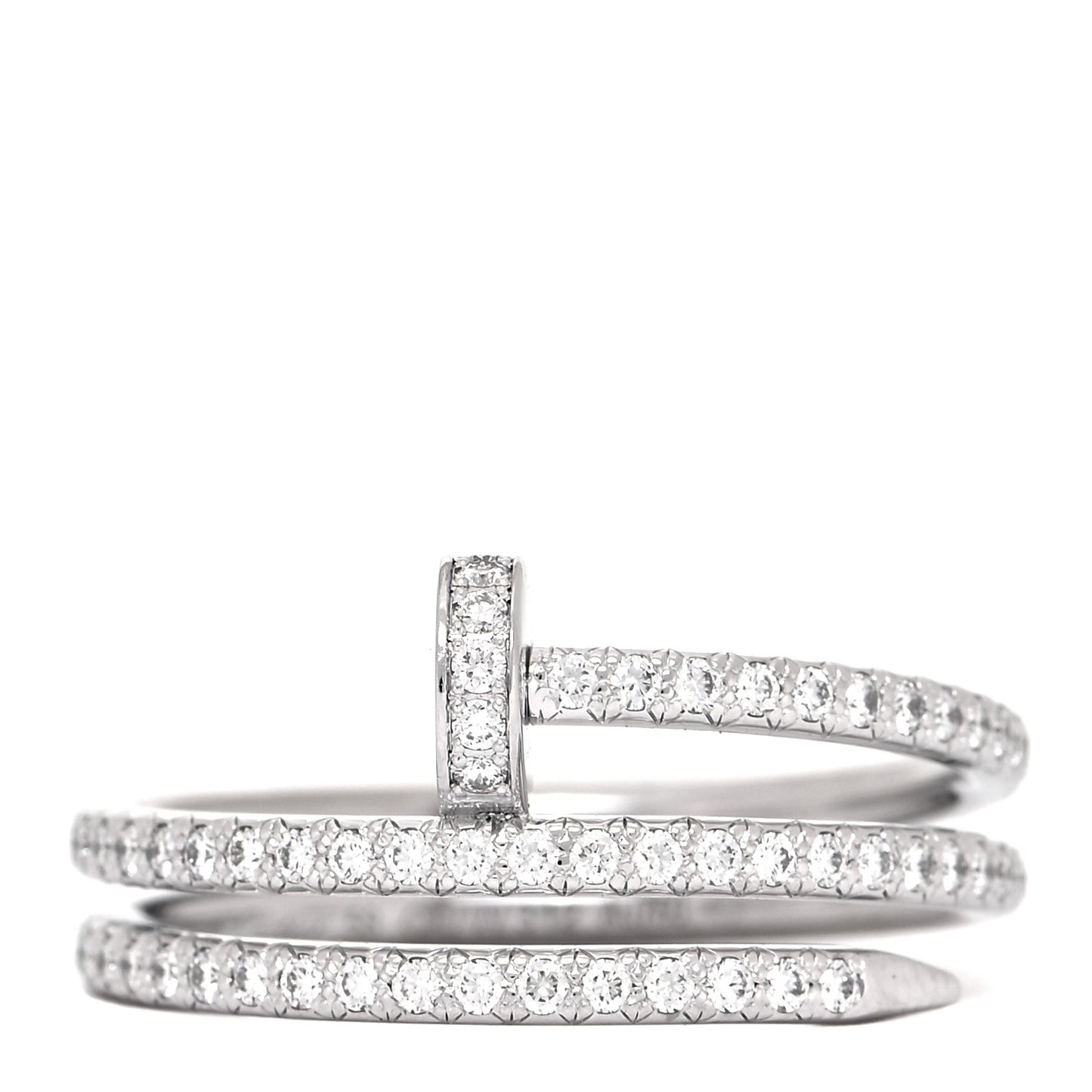 18K White Gold Diamond Double Juste Un Clou Paved Ring 58 8.25