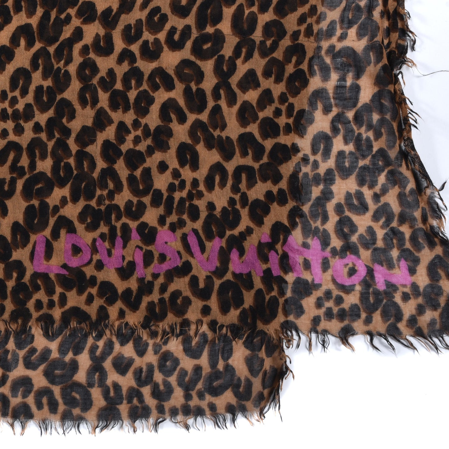 Cashmere Silk Leopard Etole Stole Marron