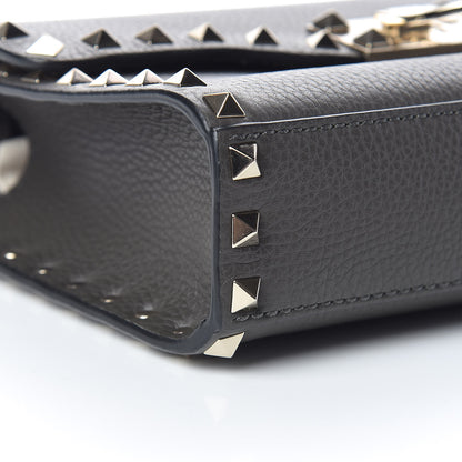 Valentino Garavani Pebbled Calfskin Medium Rockstud Flip Lock Crossbody Bag Graphite 8 of 9