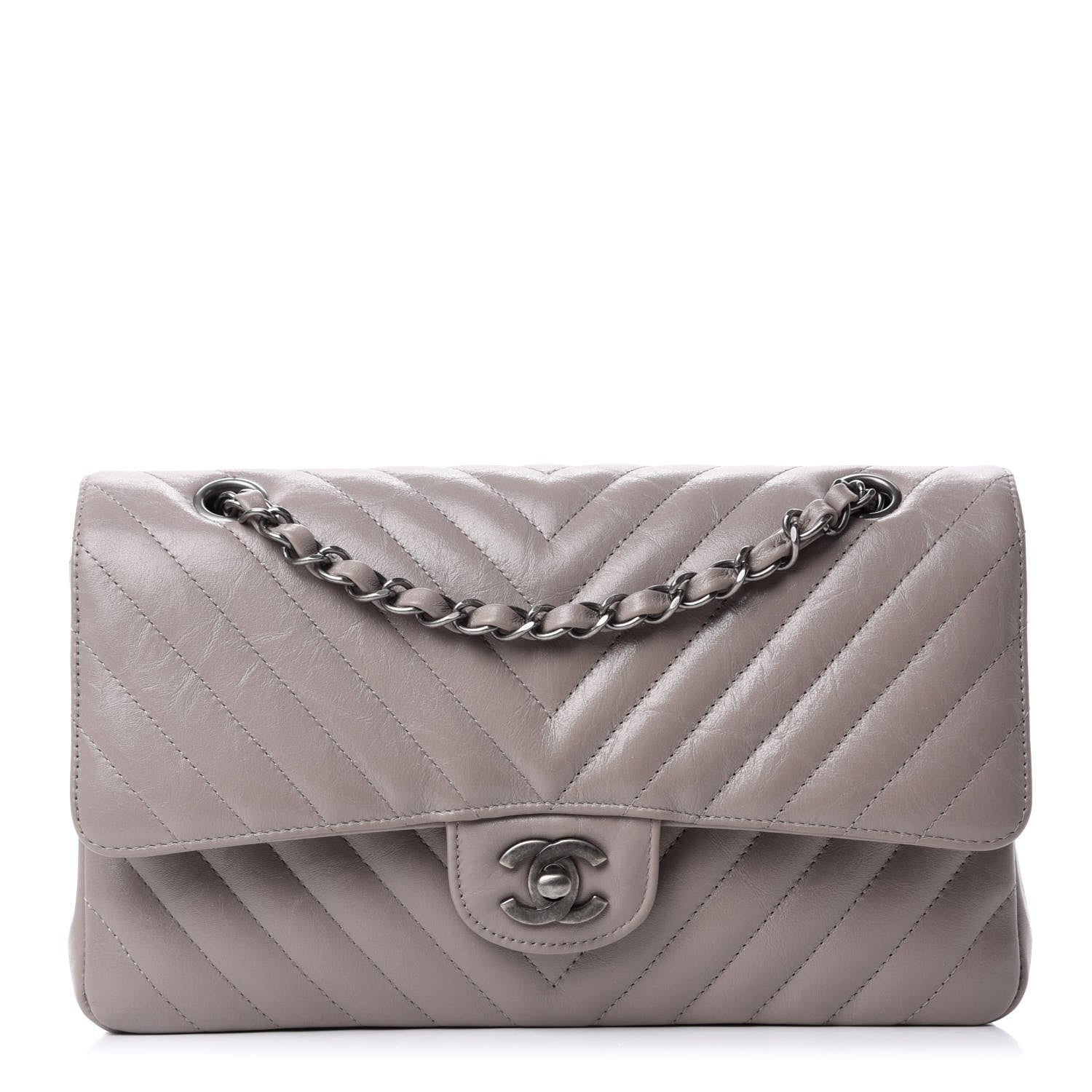 Chanel Iridescent Calfskin Chevron Quilted Medium Double Flap Grey 1 of 11