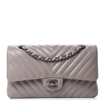 Chanel Iridescent Calfskin Chevron Quilted Medium Double Flap Grey 1 of 11