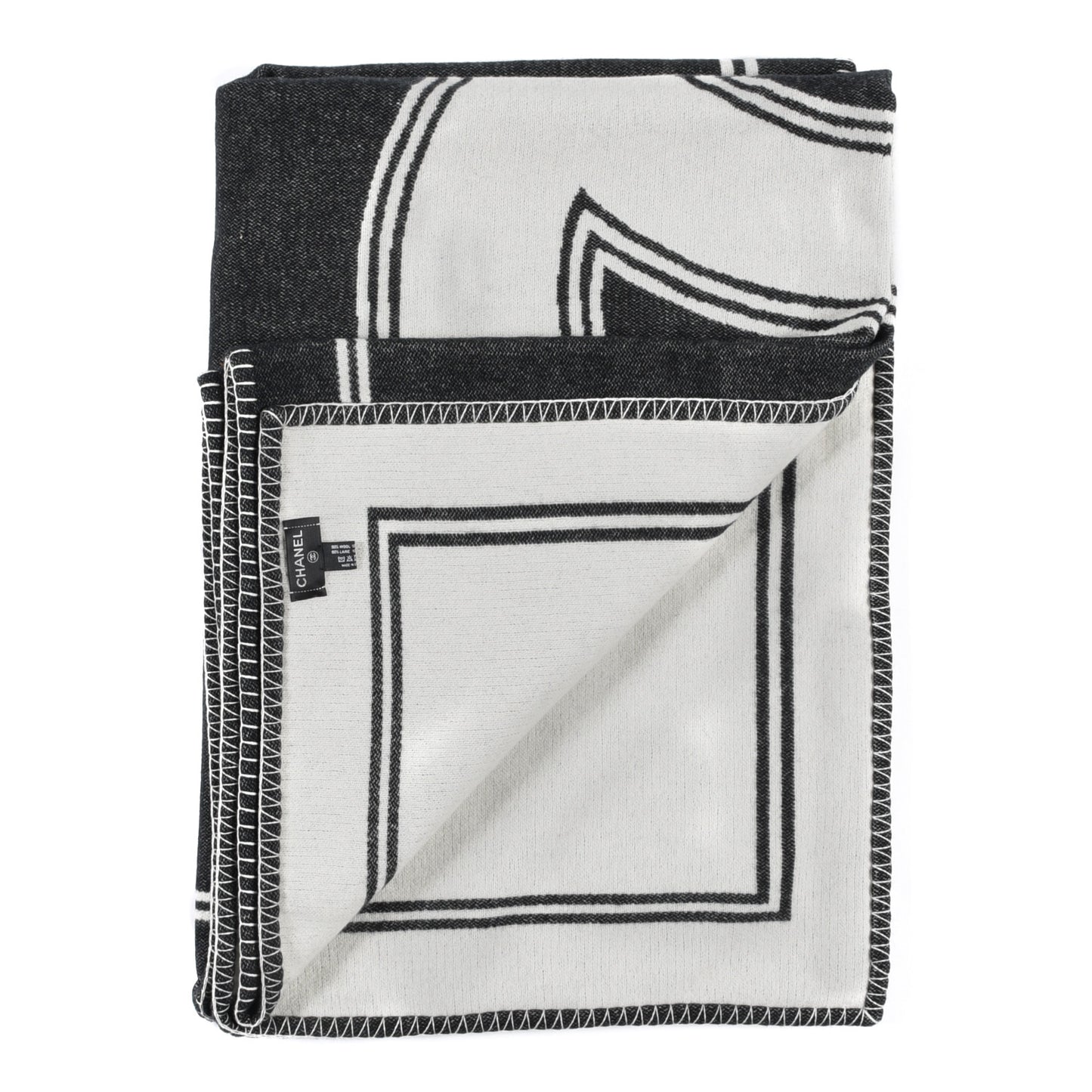 Merino Wool Cashmere CC Throw Blanket Black White