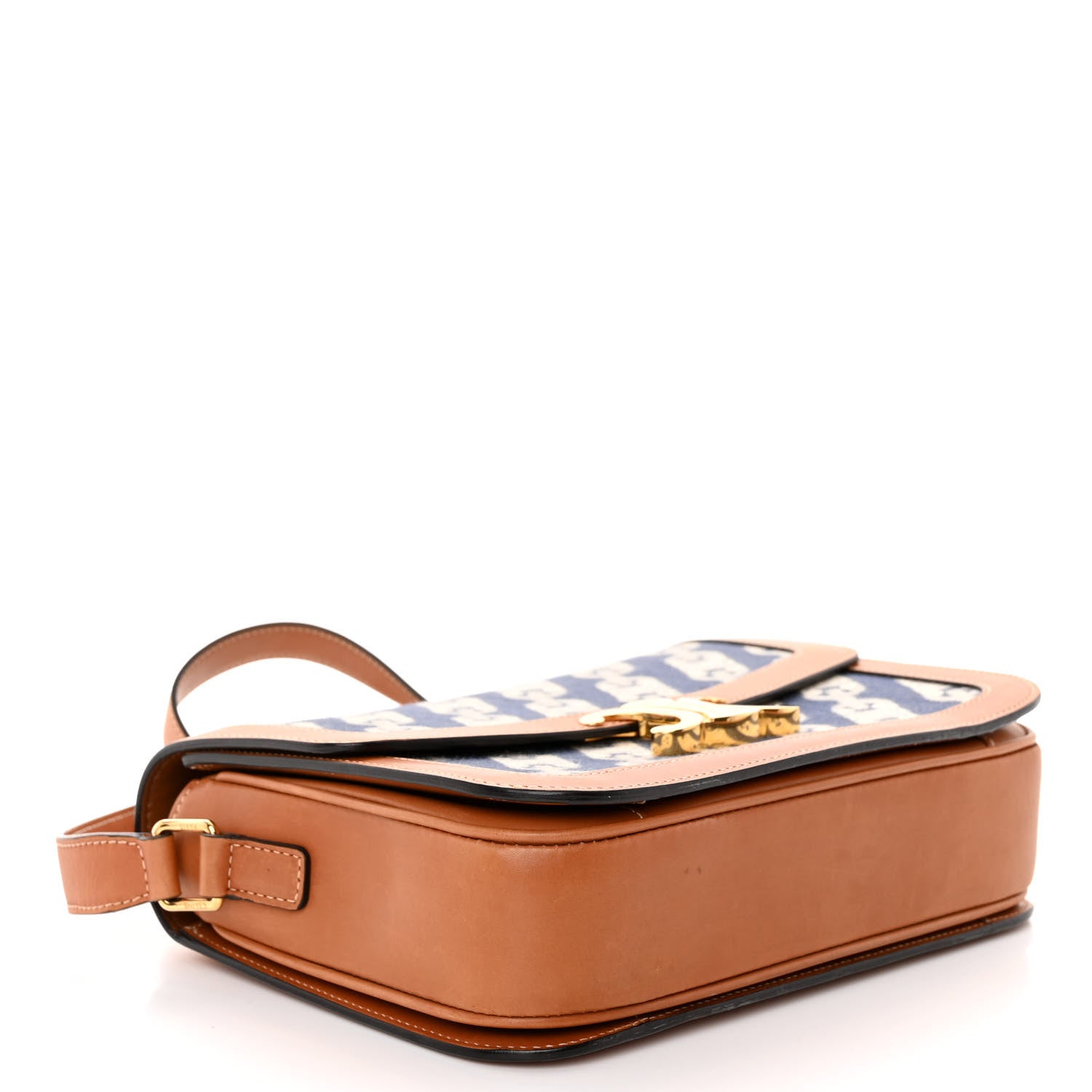 Celine Natural Calfskin Chaine Triomphe Jacquard Canvas Medium Triomphe Bag Navy Tan 4 of 10