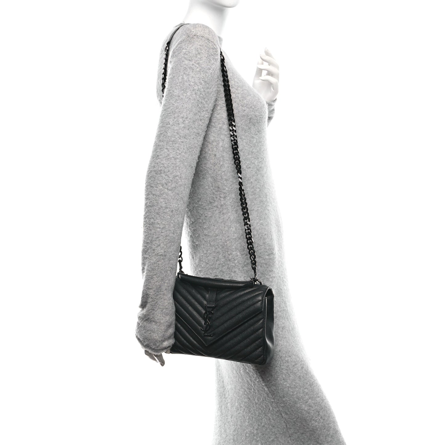 Sheepskin Matelasse Chevron Monogram Monochrome Medium College Bag Black