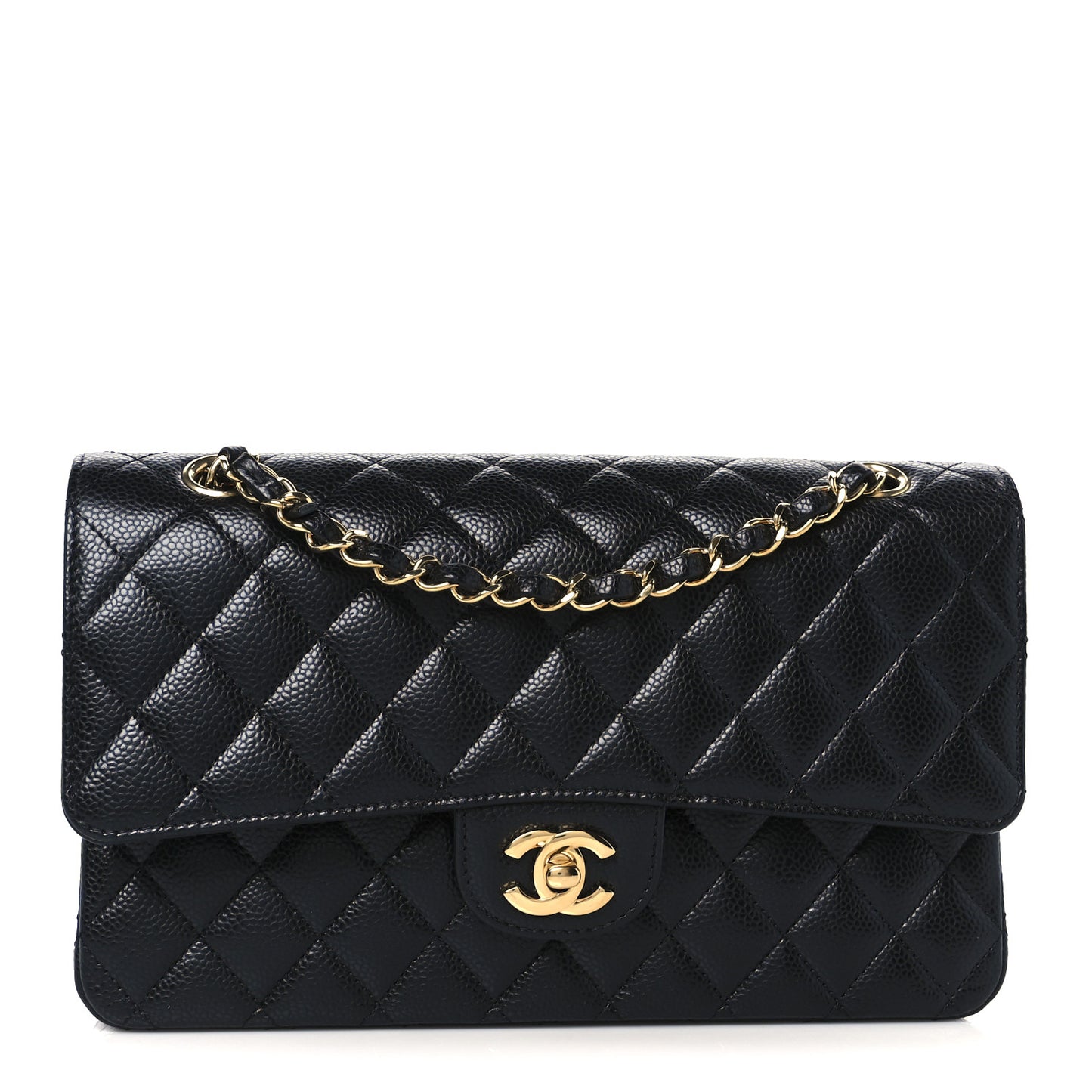 Caviar Quilted Medium Double Flap Black