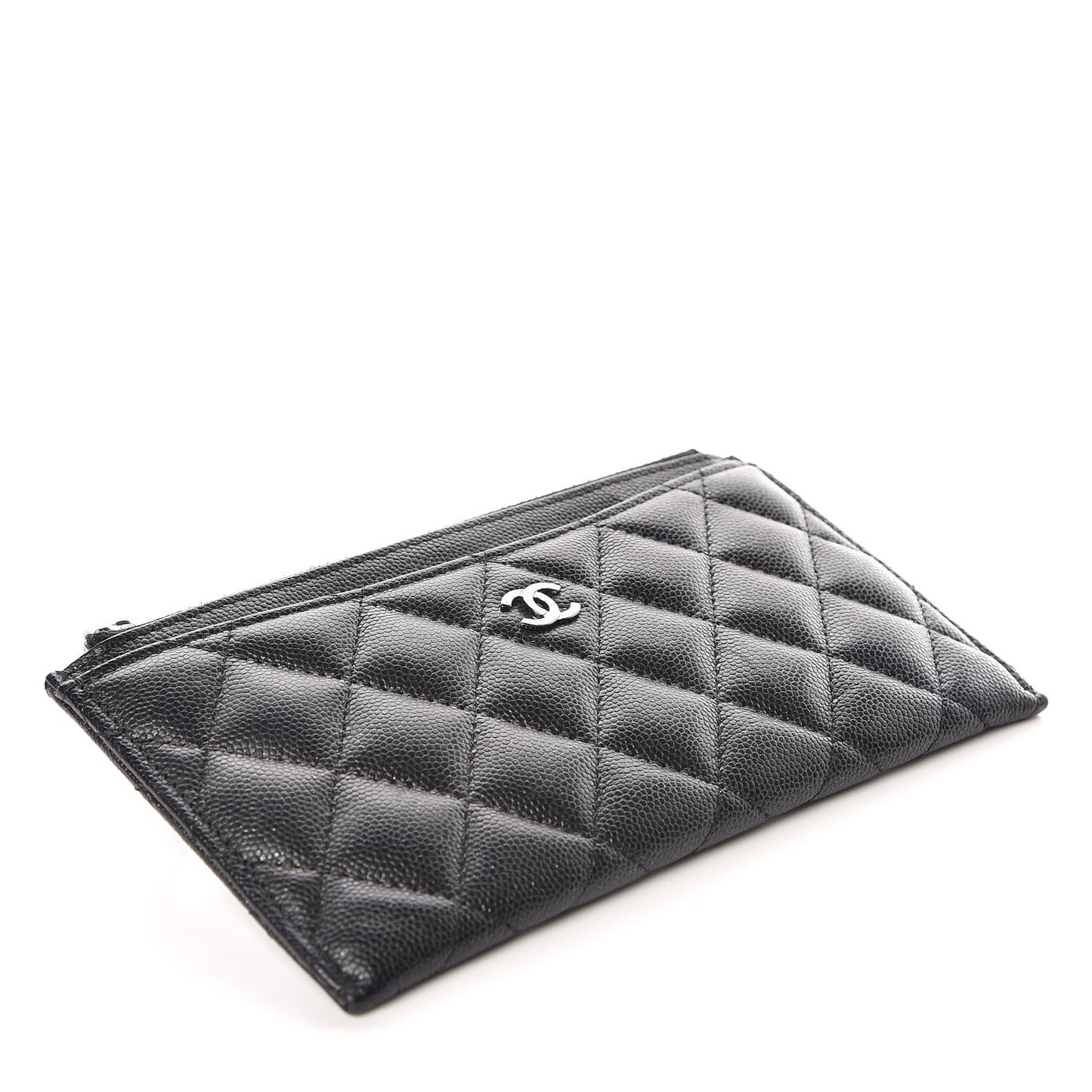 Iridescent Caviar Quilted Classic Zip Pouch Black