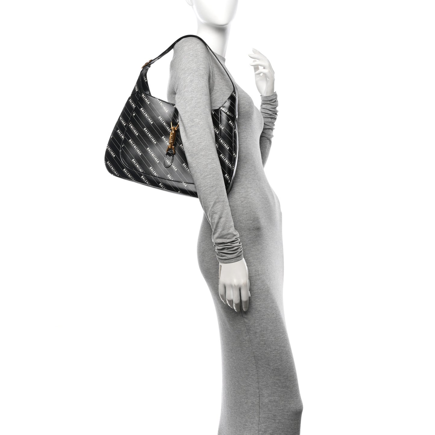 X BALENCIAGA Calfskin Logo Print Medium Jackie 1961 Hobo Black