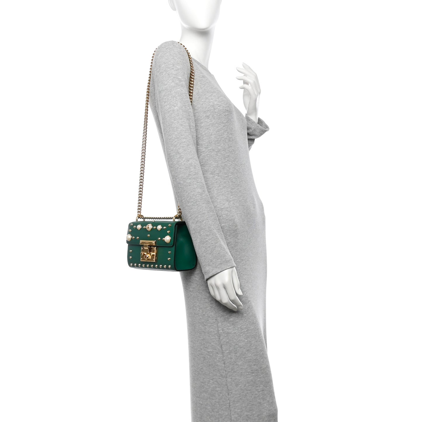 Calfskin Studded Small Padlock Shoulder Bag Emerald