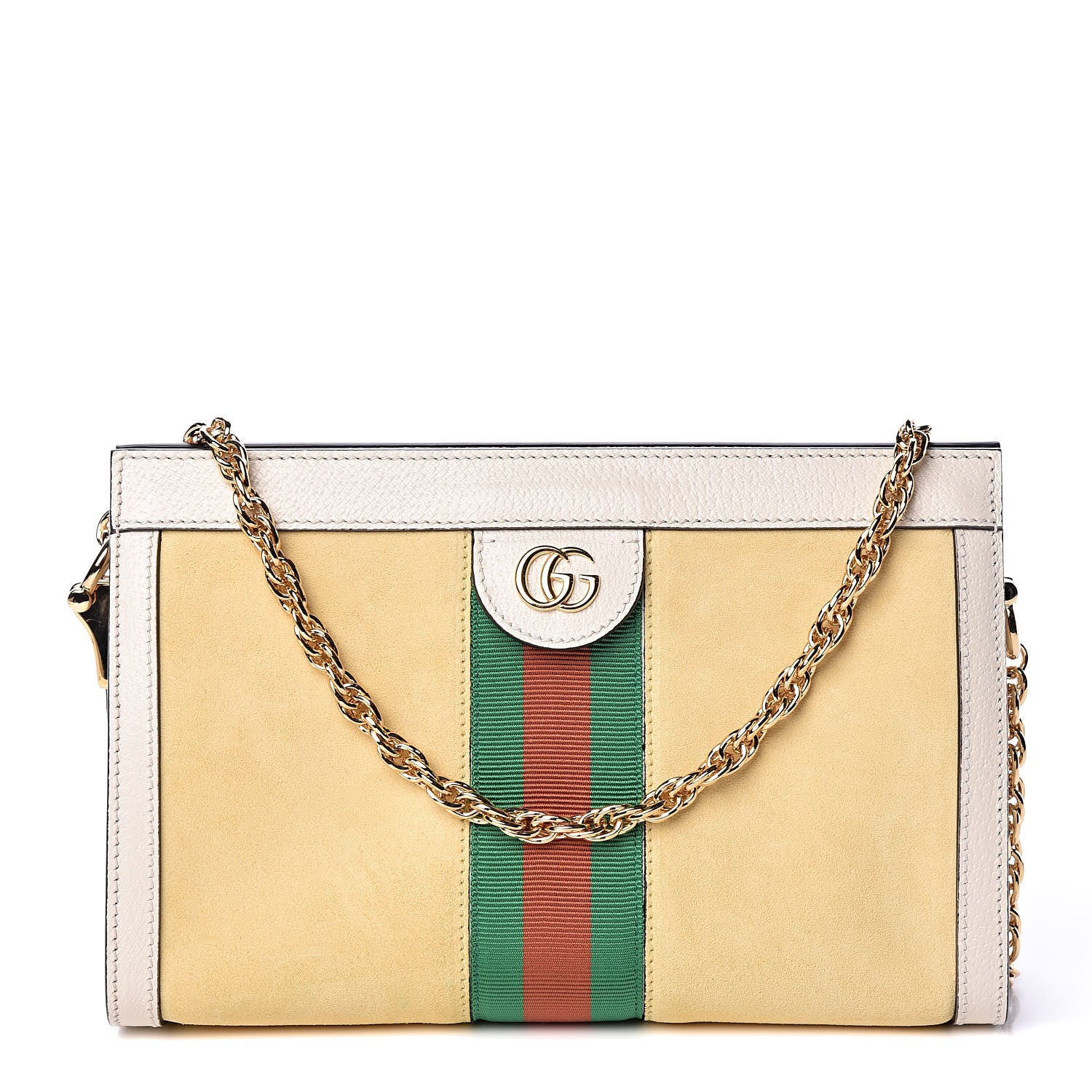 Gucci Suede Calfskin GG Web Small Ophidia Chain Shoulder Bag Burro New Mystic White 1 of 11