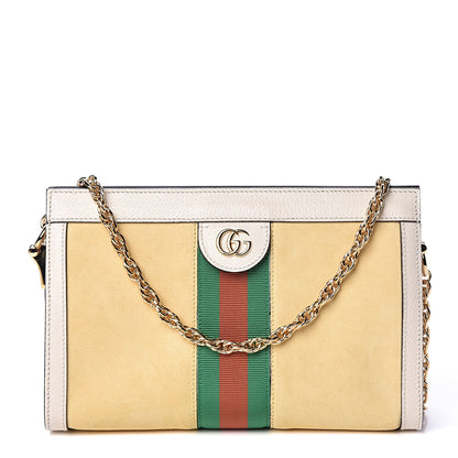 Gucci Suede Calfskin GG Web Small Ophidia Chain Shoulder Bag Burro New Mystic White 1 of 11