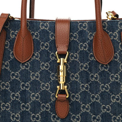 Gucci New Denim GG Monogram Dollar Calfskin Medium Jackie 1961 Tote Blue Tea Cuir Epilog 9 of 11