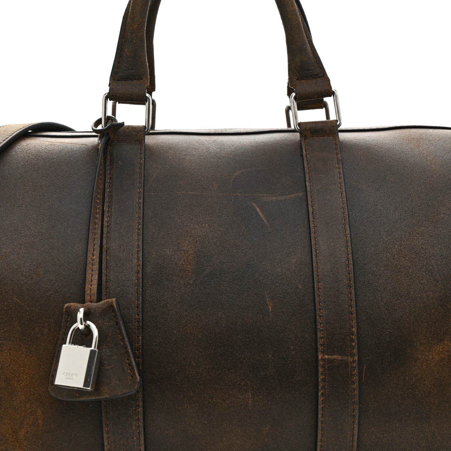 Waxed Suede Calfskin Large Boston Bag Brown