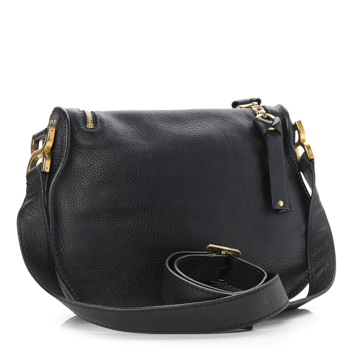 Calfskin Medium Marcie Round Zip Crossbody Bag Black