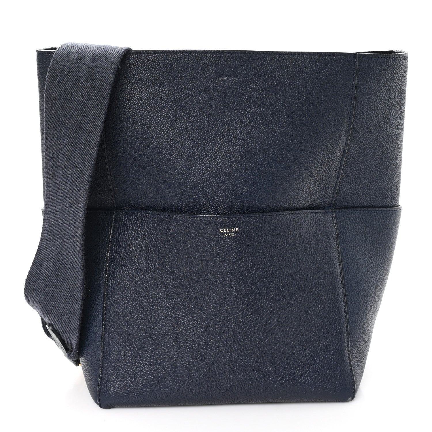 Celine Soft Grained Calfskin Sangle Bucket Bag Navy Blue 1 of 10