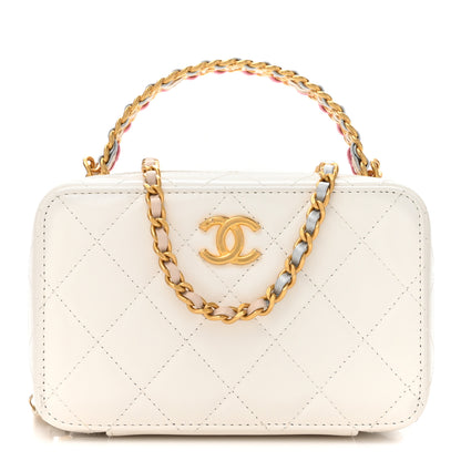 Chanel Shiny Calfskin Quilted Small Top Handle Vanity Case With Chain White 1 of 12